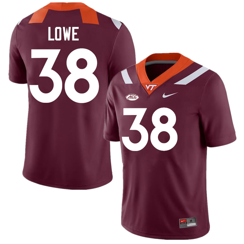 Men #38 Kyle Lowe Virginia Tech Hokies College Football Jerseys Stitched-Maroon